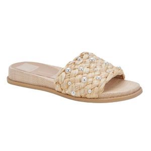 Dolce Vita Grazie Woven Raffia Pearl Slide Flat Sandal Size 8 NWT $90 MSRP